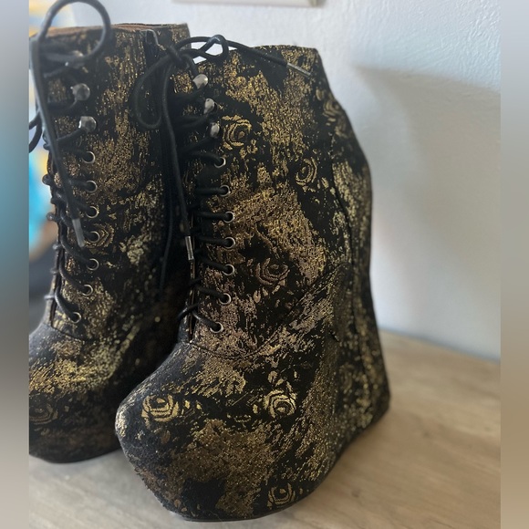 Jeffrey Campbell Havana Last Metallic Flower Platform Boots Handmade Shoes - Picture 12 of 14